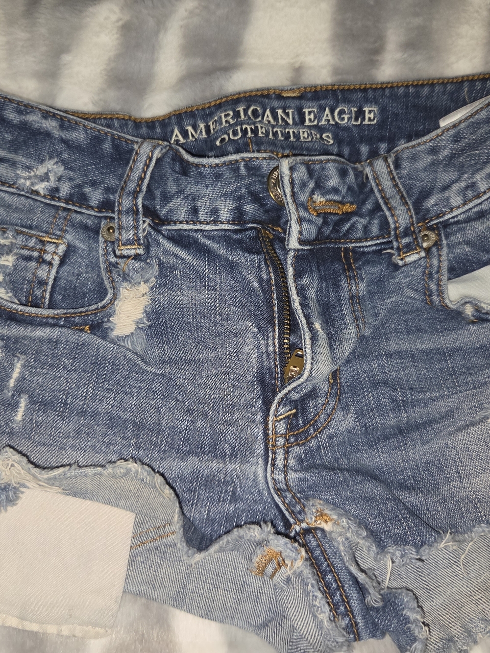 American Eagle Outfitters Light Blue Distressed Denim Shorts